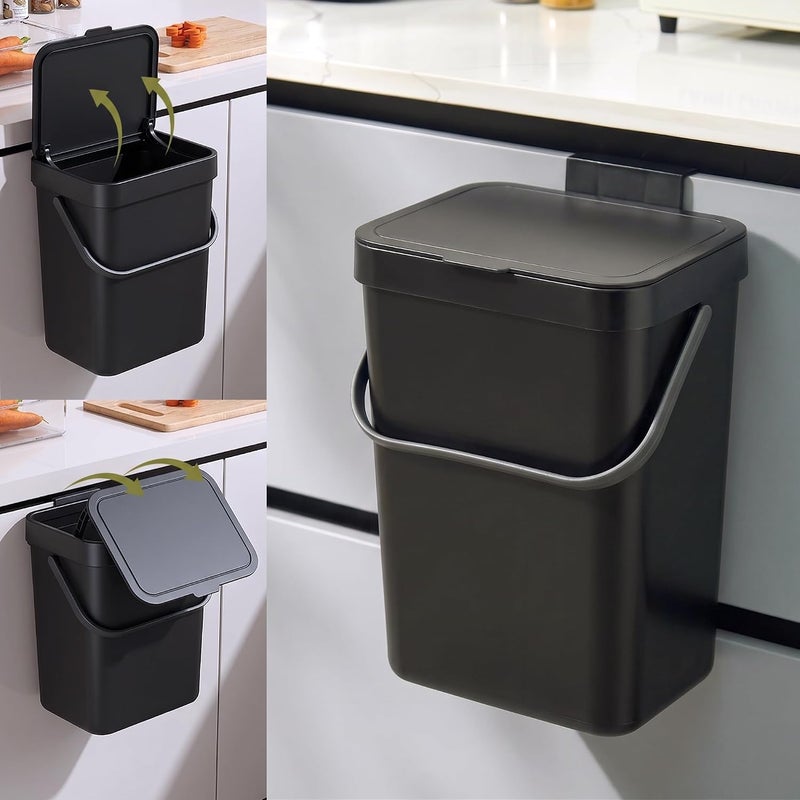 MONGTINGLU 3.2 Gallons Hanging Trash Can with Slide Lid - Kitchen Compost Bin, Under Sink Trash Can, Garbage Can for Bathroom, Compost Bucket Outdoor Indoor, 12L(Black) - Image 1