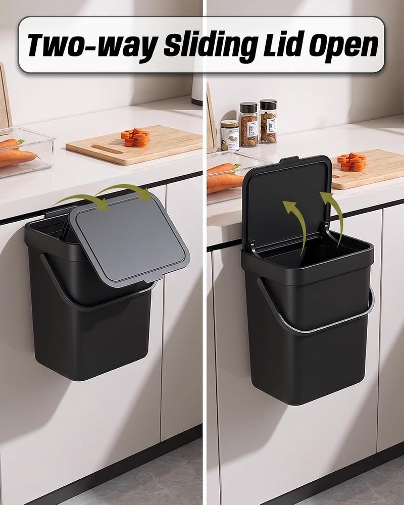 MONGTINGLU 3.2 Gallons Hanging Trash Can with Slide Lid - Kitchen Compost Bin, Under Sink Trash Can, Garbage Can for Bathroom, Compost Bucket Outdoor Indoor, 12L(Black) - Image 3