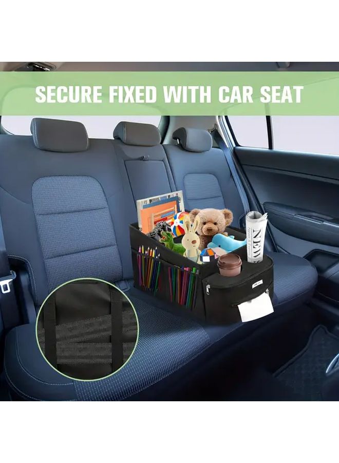 Collapsible Car Storage Box Red Stripes Passenger Seat Organizer With Partitions And 2 Cup Holders For Front Rear Seat - Image 5