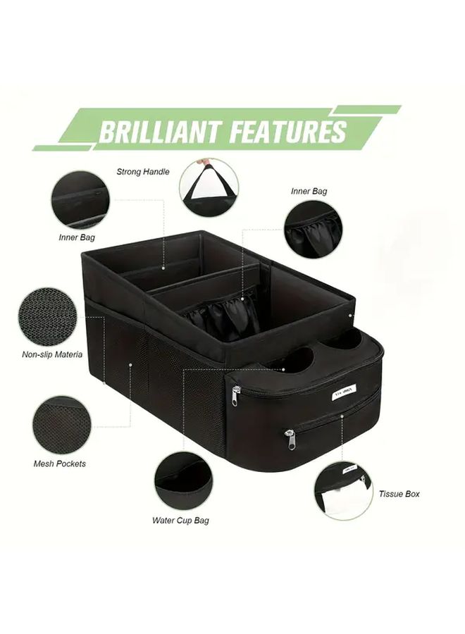 Collapsible Car Storage Box Red Stripes Passenger Seat Organizer With Partitions And 2 Cup Holders For Front Rear Seat - Image 3