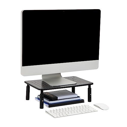 Mind Reader Monitor Stand, Height Adjustable, Ventilated Laptop Riser, Office, Metal, 14.5"L x 9.25"W x 5.5"H, Black - Image 1