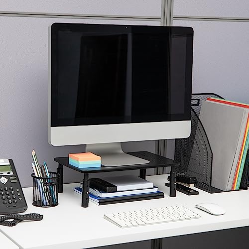 Mind Reader Monitor Stand, Height Adjustable, Ventilated Laptop Riser, Office, Metal, 14.5"L x 9.25"W x 5.5"H, Black - Image 2