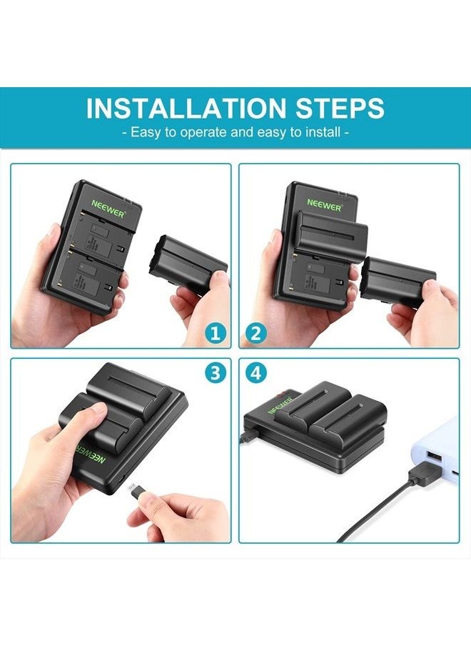 Neewer - NEEWER NP-F550 Battery Charger Set Compatible with Sony NP-F970 F750 F770 F960 F550 F530 F330 F570 CCD-SC55 TR516 TR716 TR818 TR910 TR917, NEEWER Led Light/Monitor/Camera Slider (2 Pack, Black) - Image 1