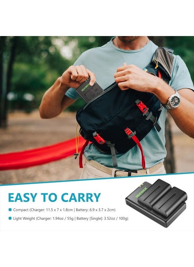 Neewer - NEEWER NP-F550 Battery Charger Set Compatible with Sony NP-F970 F750 F770 F960 F550 F530 F330 F570 CCD-SC55 TR516 TR716 TR818 TR910 TR917, NEEWER Led Light/Monitor/Camera Slider (2 Pack, Black) - Image 1
