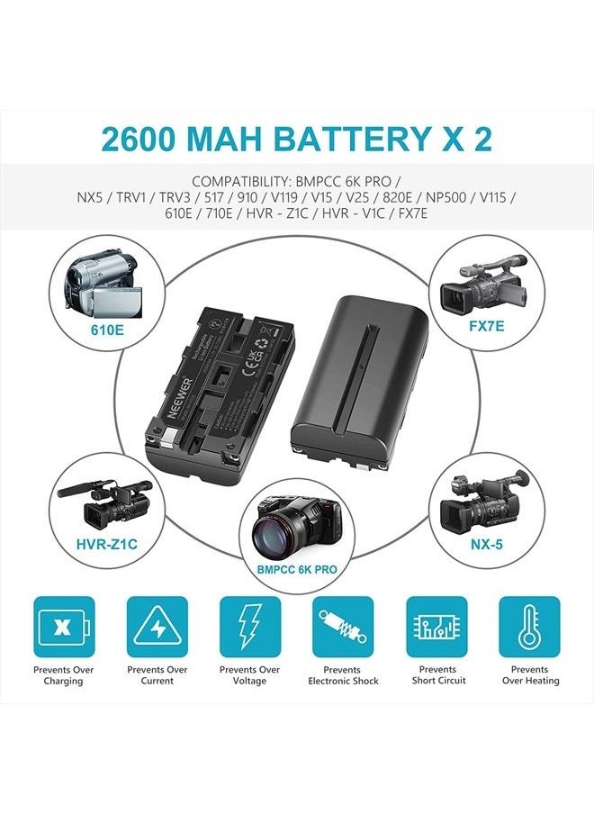Neewer - NEEWER NP-F550 Battery Charger Set Compatible with Sony NP-F970 F750 F770 F960 F550 F530 F330 F570 CCD-SC55 TR516 TR716 TR818 TR910 TR917, NEEWER Led Light/Monitor/Camera Slider (2 Pack, Black) - Image 1