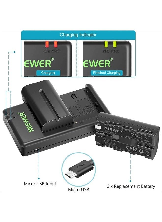 Neewer - NEEWER NP-F550 Battery Charger Set Compatible with Sony NP-F970 F750 F770 F960 F550 F530 F330 F570 CCD-SC55 TR516 TR716 TR818 TR910 TR917, NEEWER Led Light/Monitor/Camera Slider (2 Pack, Black) - Image 1