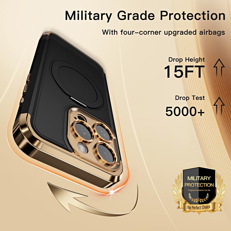 COOLQO for iPhone 15 Pro Max Case 6.7'' Upgraded 360Â° Spin Magnetic Stand [Compatible with Magsafe][Military Protection] Shockproof Protective Phone Holder Cover for iPhone 15 Pro Max, Black Gold - Image 5