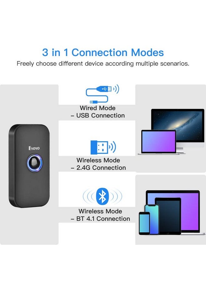 EYOYO - Eyoyo Mini 1D Bluetooth Barcode Scanner, 3-in-1 Bluetooth & USB Wired & 2.4G Wireless Barcode Reader Portable Bar Code Scanning Work with Windows, Android, iOS, Tablets or Computers - Image 1