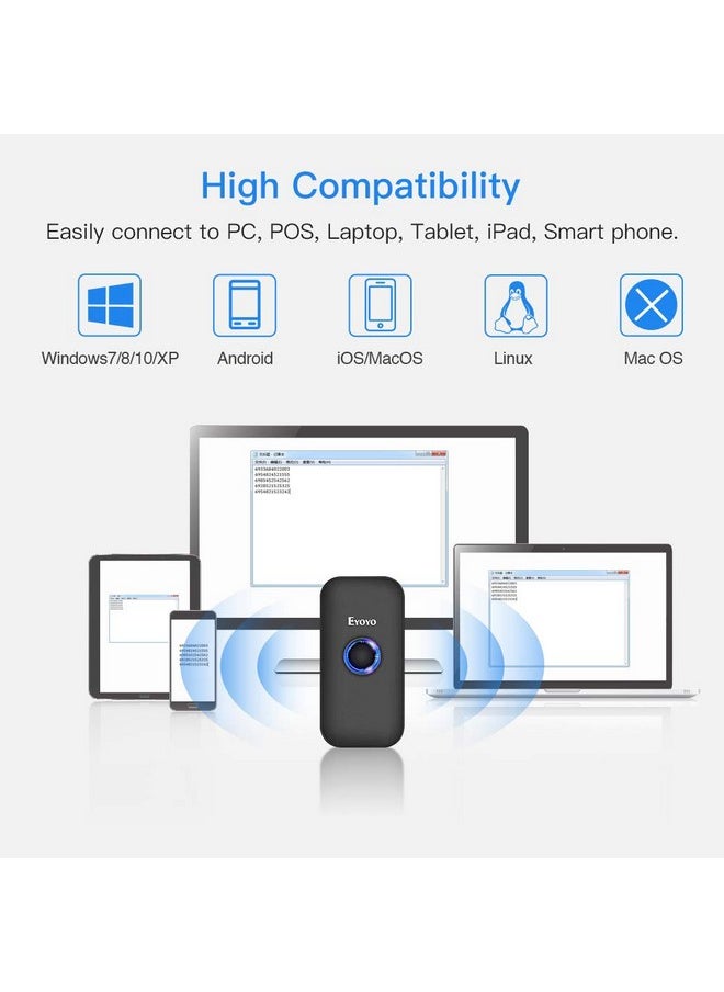 EYOYO - Eyoyo Mini 1D Bluetooth Barcode Scanner, 3-in-1 Bluetooth & USB Wired & 2.4G Wireless Barcode Reader Portable Bar Code Scanning Work with Windows, Android, iOS, Tablets or Computers - Image 1