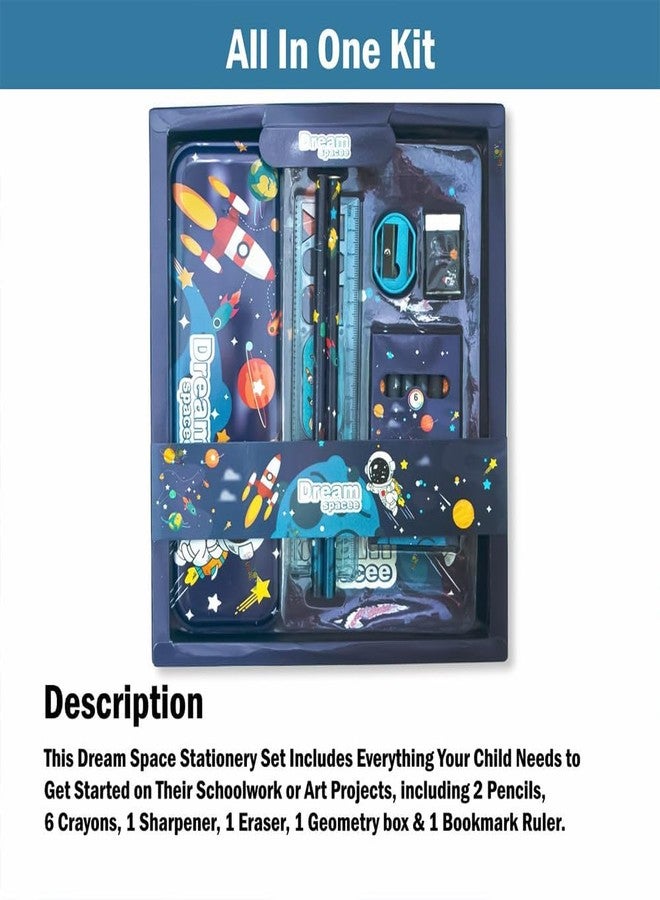 SHIVOM Space Theme Stationery Kit for Kids, 12 Pieces, Educational Learning Set with Pencils, Eraser, Scale, Sharpener and Compass Box, Birthday Return Gift - Image 4