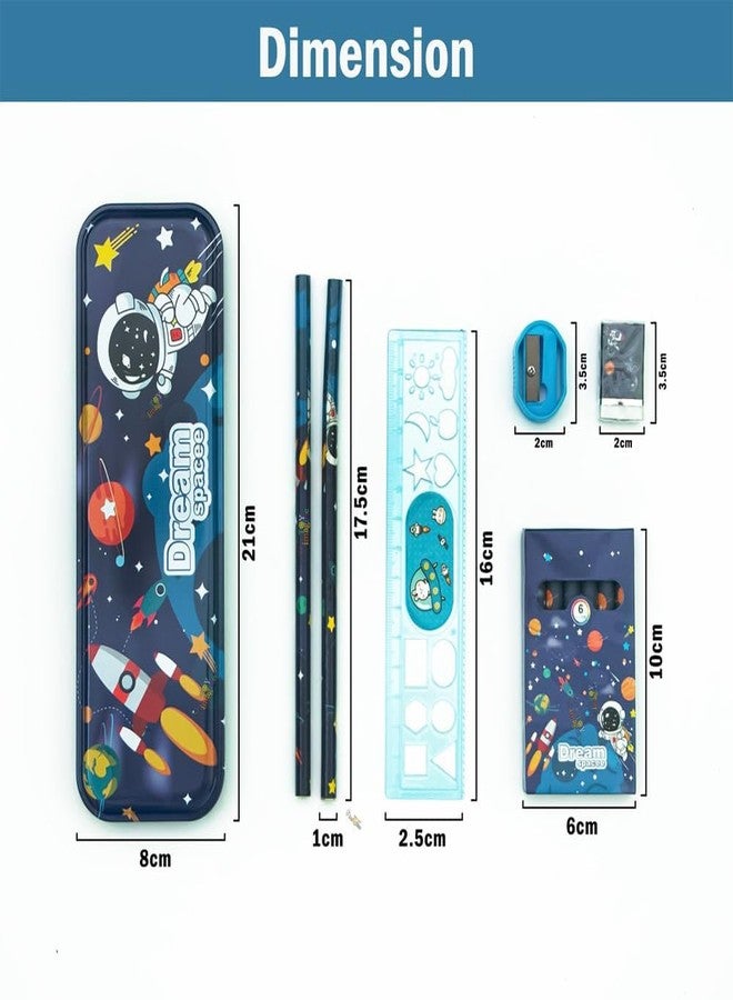 SHIVOM Space Theme Stationery Kit for Kids, 12 Pieces, Educational Learning Set with Pencils, Eraser, Scale, Sharpener and Compass Box, Birthday Return Gift - Image 3