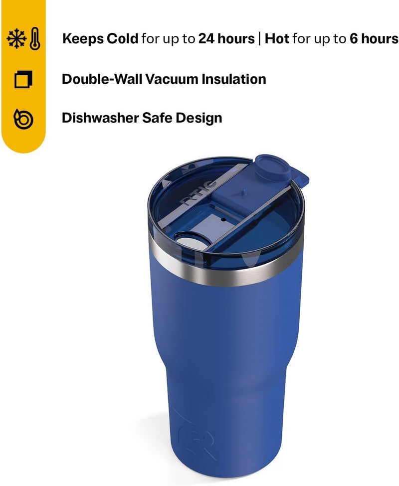 RTIC 30oz Essential Tumbler with Lid, Ceramic Lined, Insulated, Stainless Steel, Metal, Double Wall Vacuum-Insulation, Travel Cup for Iced Coffee, Tea, Hot and Cold Drink, Cobalt - Image 1