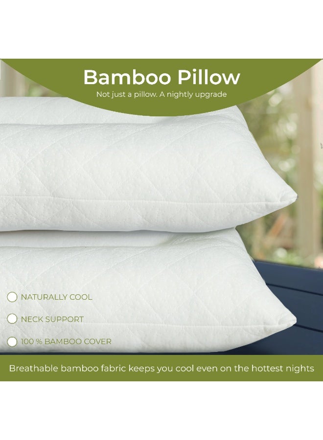 Siesta Zen Ultimate Sleep Bamboo Filled Pillow (Pack of 2) Standard Size Ergonomic Bed Pillows with Zipper, Virgin Hollowfiber Fill, Hypoallergenic, Breathable, Cervical Neck Support for Side Sleepers (2, White) - Image 2