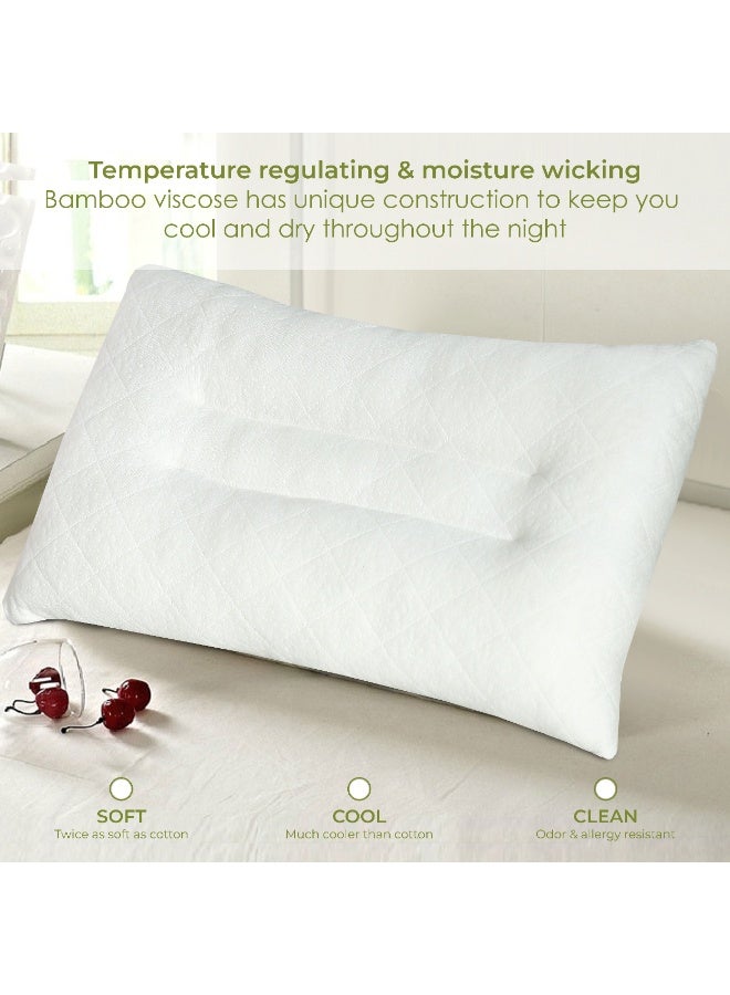 Siesta Zen Ultimate Sleep Bamboo Filled Pillow (Pack of 2) Standard Size Ergonomic Bed Pillows with Zipper, Virgin Hollowfiber Fill, Hypoallergenic, Breathable, Cervical Neck Support for Side Sleepers (2, White) - Image 4