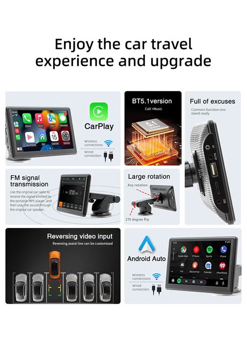 EzzySo Wireless CarPlay with 7 Inch Screen, Supports Apple CarPlay and Android Auto, Touch Screen Car MP5 Player Car Audio - WiFi, Bluetooth, FM, Car Portable Console Adapter, Link FM Transmitter AUX Output USB TF - Image 2