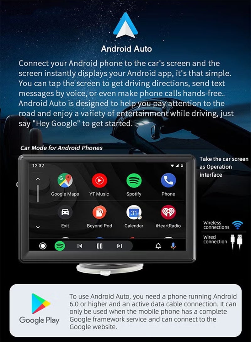 EzzySo Wireless CarPlay with 7 Inch Screen, Supports Apple CarPlay and Android Auto, Touch Screen Car MP5 Player Car Audio - WiFi, Bluetooth, FM, Car Portable Console Adapter, Link FM Transmitter AUX Output USB TF - Image 4