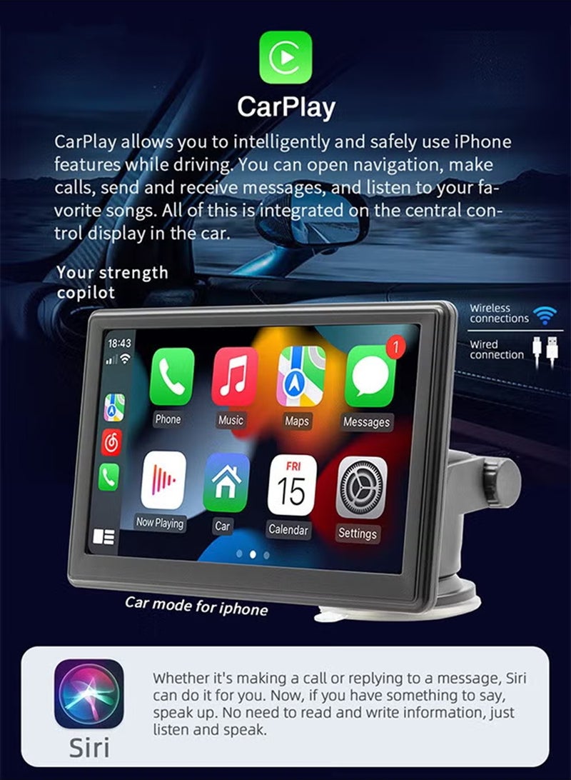 EzzySo Wireless CarPlay with 7 Inch Screen, Supports Apple CarPlay and Android Auto, Touch Screen Car MP5 Player Car Audio - WiFi, Bluetooth, FM, Car Portable Console Adapter, Link FM Transmitter AUX Output USB TF - Image 3