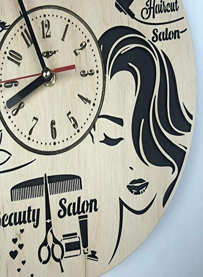NABSTER Hairdresser Wall Clock Made of Eco Friendly Wood - Unique Barbershop Rakhi Gift Idea and Home Decor - for Home Living Room Kitchen Salon 12 Inch - Image 2