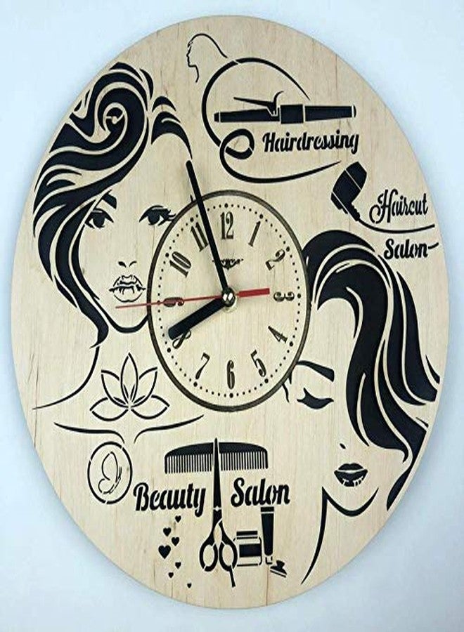 NABSTER Hairdresser Wall Clock Made of Eco Friendly Wood - Unique Barbershop Rakhi Gift Idea and Home Decor - for Home Living Room Kitchen Salon 12 Inch - Image 1