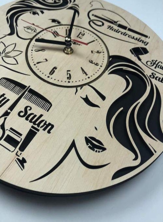 NABSTER Hairdresser Wall Clock Made of Eco Friendly Wood - Unique Barbershop Rakhi Gift Idea and Home Decor - for Home Living Room Kitchen Salon 12 Inch - Image 4