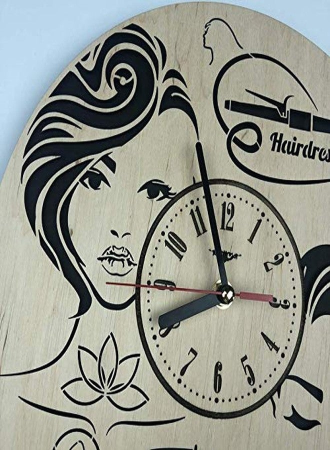 NABSTER Hairdresser Wall Clock Made of Eco Friendly Wood - Unique Barbershop Rakhi Gift Idea and Home Decor - for Home Living Room Kitchen Salon 12 Inch - Image 3