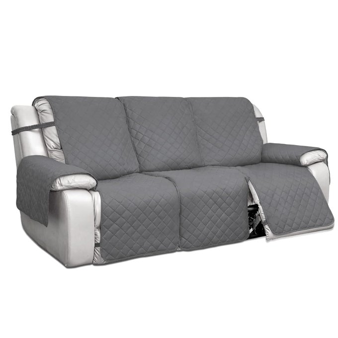WATER RESISTANT REVERSIBLE SOFA COVERS FOR RECLINING SOFA 3 SEAT - NON SLIP SPLIT RECLINER COUCH COVER FOR 3 CUSHION COUCH, WASHABLE FURNITURE PROTECTOR FOR KID, DOG (3 SEAT, GRAY/LIGHT GRAY)