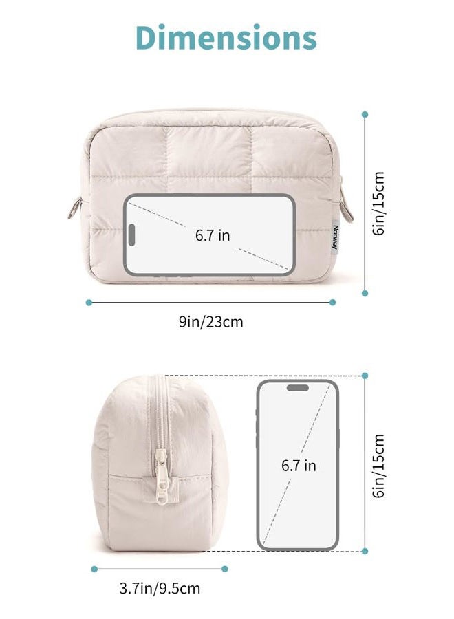 Narwey Puffer Travel Makeup Bag for Women Girl, Quilted Puffy Cosmetic Bag Make Up Bag Organizer, Cute Travel Toiletry Bag for Toiletries (Beige) - Image 4