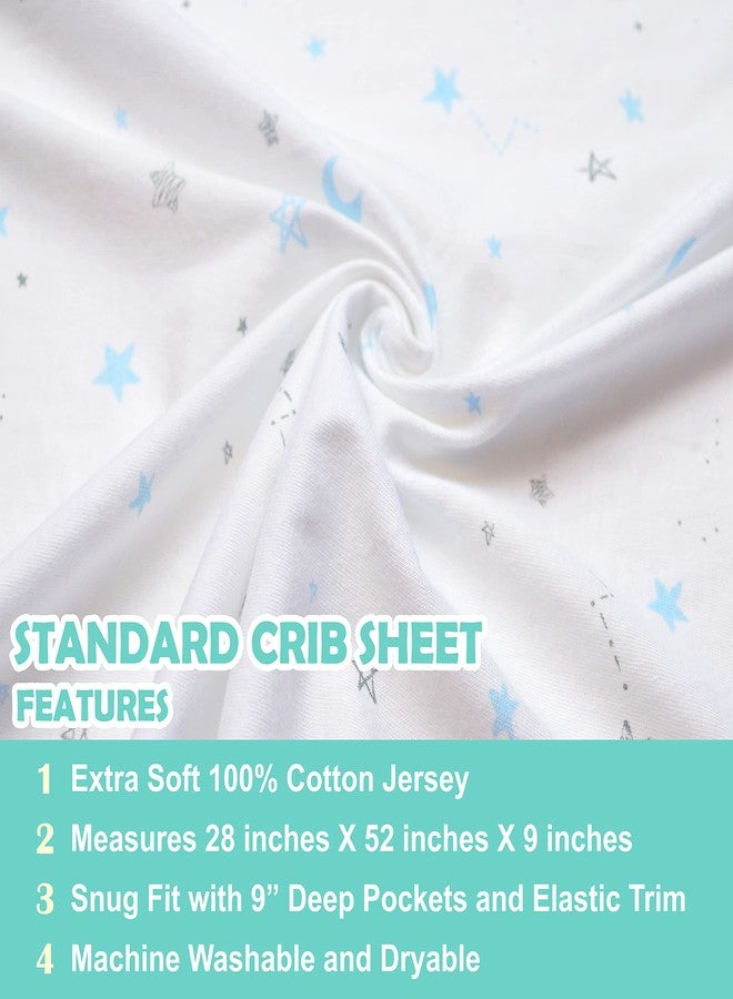 TL Care 2 Pack 100% Natural Cotton Fitted Crib Sheets 52" x 28" - Soft, Breathable, Hypoallergenic & Gentle Toddler Bed Sheets, Blue Stars/Zigzag, Neutral for Boys & Girls - Image 3