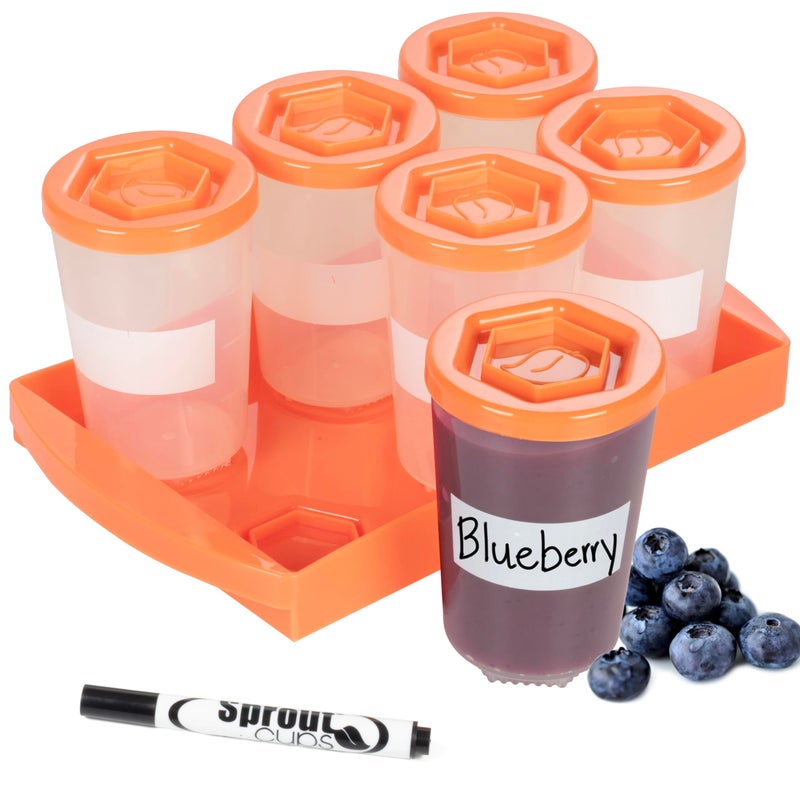 Sprout Cups Baby Food Containers Sprout Cups Reusable Stackable 4 Oz Storage Cups 6 Pack with Tray and DryErase Marker 100 BPA Free Size 4 Oz Model 