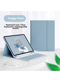 Bluetooth Keyboard Case For Ipad Pro 11 10.2 Air 4 Pencil Slot Mini 6 Leather Mouse Pad Protective Cover For Digital Computer-Color:Mist Blue + Blue Keyboard + Mist Blue Dual-mode Bluetooth Mouse-Applicable Model:2022/2021 2020/2018 Ipadpro12.9