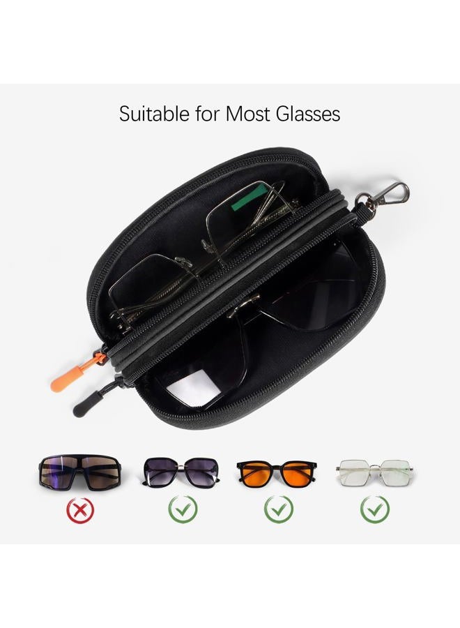 Tangoner Double Eyeglasses Case Soft Portable Zipper Sunglasses Pouch with Keychain Clip for Men Women, Black - Pack of 2, One size - Image 2