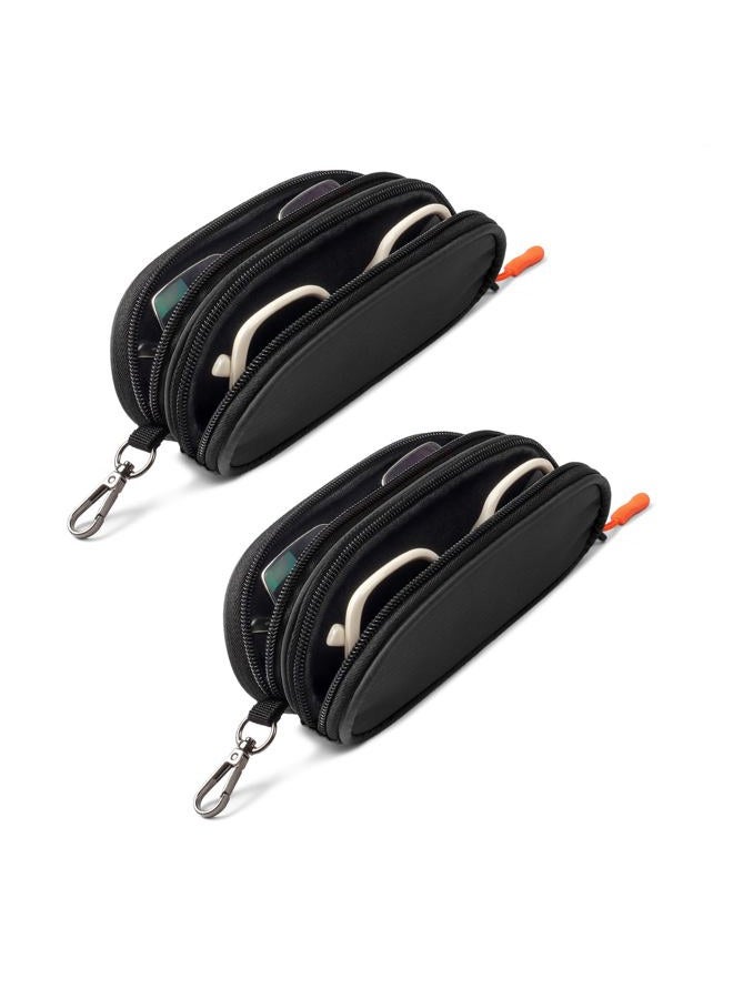 Tangoner Double Eyeglasses Case Soft Portable Zipper Sunglasses Pouch with Keychain Clip for Men Women, Black - Pack of 2, One size - Image 1