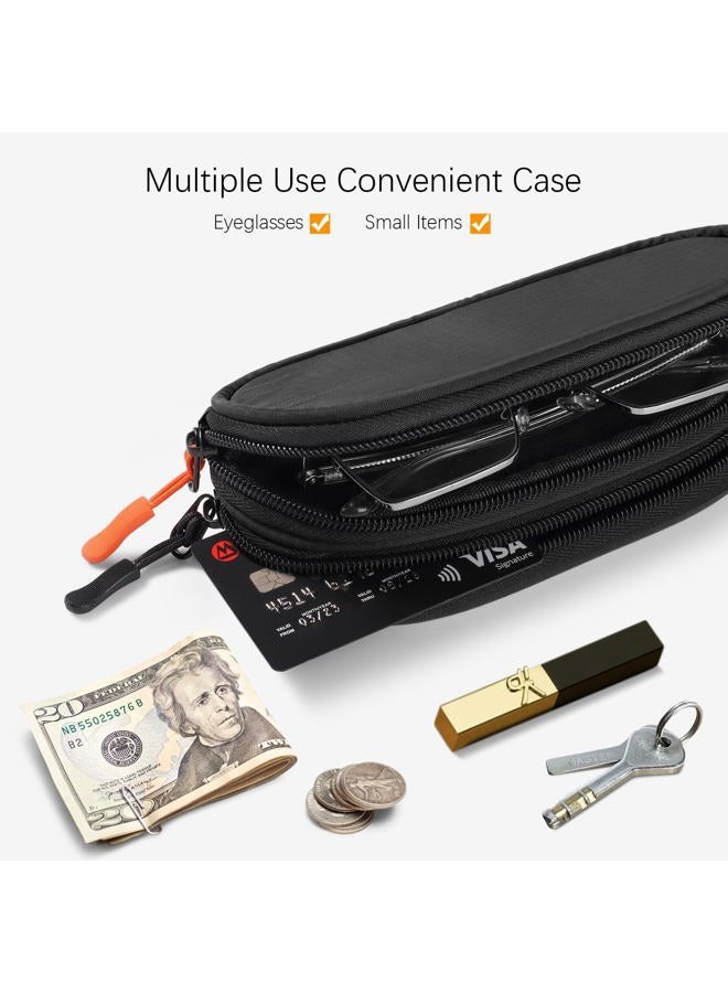 Tangoner Double Eyeglasses Case Soft Portable Zipper Sunglasses Pouch with Keychain Clip for Men Women, Black - Pack of 2, One size - Image 5