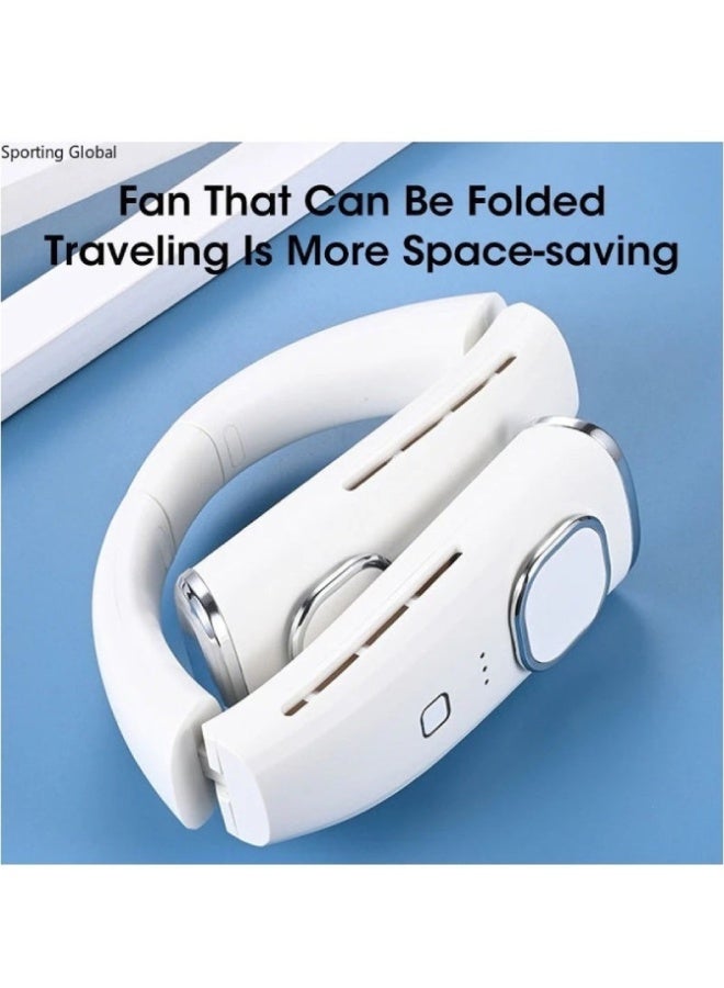 ارواق مروحة رقبة محمولة بدون شفرات | مروحة رقبة معلقة قابلة لإعادة الشحن عبر USB، بقوة 4000 مللي أمبير/ساعة، مع تدفق هواء محيطي بزاوية 720 درجة، و4 منافذ - مروحة شخصية بدون استخدام اليدين، لون أبيض - Image 5