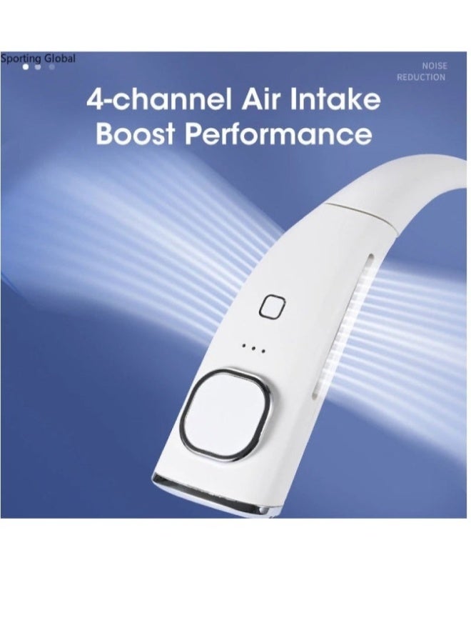 ارواق مروحة رقبة محمولة بدون شفرات | مروحة رقبة معلقة قابلة لإعادة الشحن عبر USB، بقوة 4000 مللي أمبير/ساعة، مع تدفق هواء محيطي بزاوية 720 درجة، و4 منافذ - مروحة شخصية بدون استخدام اليدين، لون أبيض - Image 3