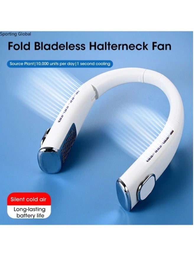 ارواق مروحة رقبة محمولة بدون شفرات | مروحة رقبة معلقة قابلة لإعادة الشحن عبر USB، بقوة 4000 مللي أمبير/ساعة، مع تدفق هواء محيطي بزاوية 720 درجة، و4 منافذ - مروحة شخصية بدون استخدام اليدين، لون أبيض - Image 2