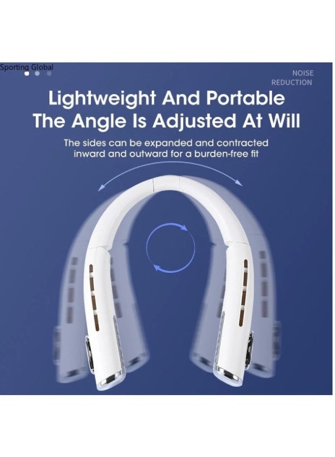 ارواق مروحة رقبة محمولة بدون شفرات | مروحة رقبة معلقة قابلة لإعادة الشحن عبر USB، بقوة 4000 مللي أمبير/ساعة، مع تدفق هواء محيطي بزاوية 720 درجة، و4 منافذ - مروحة شخصية بدون استخدام اليدين، لون أبيض - Image 4