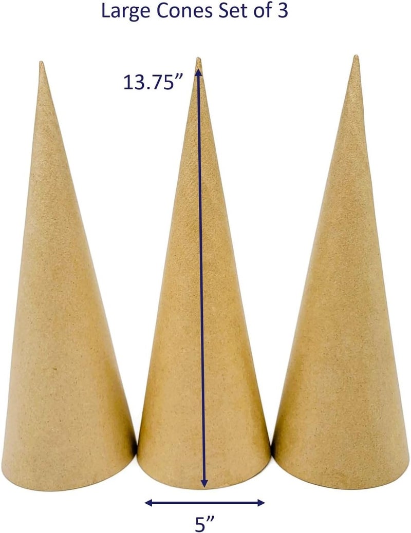 AllStellar Paper Mache Cones Open Bottom 13.75x5 in. Set of 3 (Large) - For DIY Art Projects, Crafts and Decorations! - Image 2