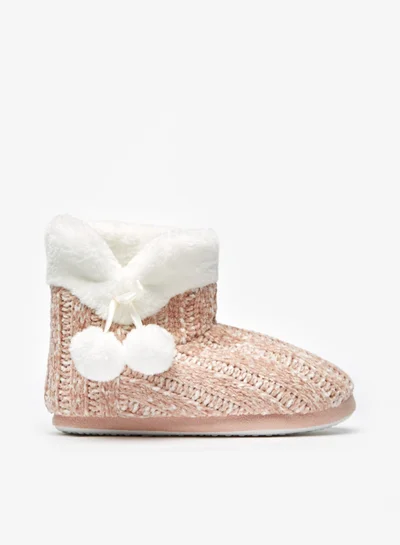 فلورا بيلا من شو إكسبرس Womens Textured Slip On Bedroom Boots With Pom Pom Detail By Shoexpress