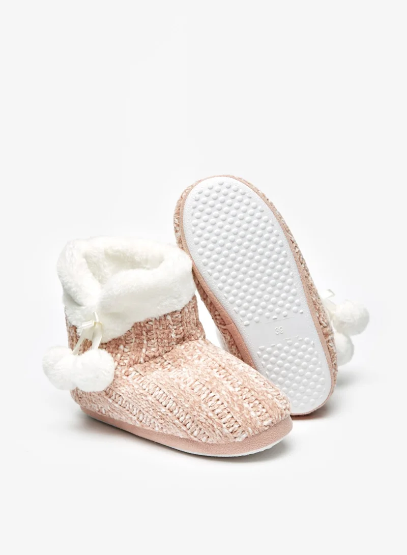 فلورا بيلا من شو إكسبرس Womens Textured Slip On Bedroom Boots With Pom Pom Detail By Shoexpress