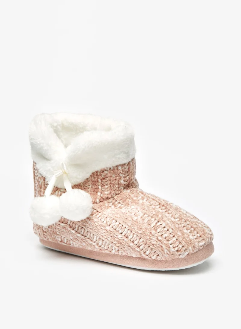فلورا بيلا من شو إكسبرس Womens Textured Slip On Bedroom Boots With Pom Pom Detail By Shoexpress