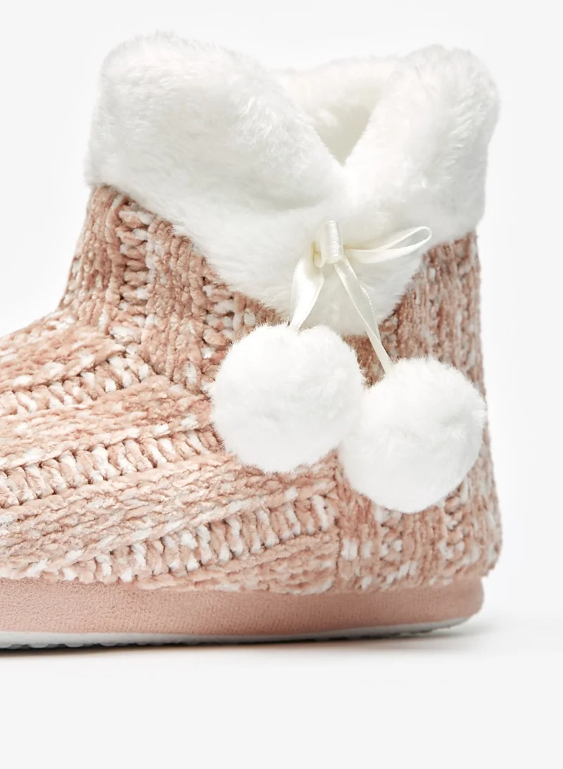 فلورا بيلا من شو إكسبرس Womens Textured Slip On Bedroom Boots With Pom Pom Detail By Shoexpress