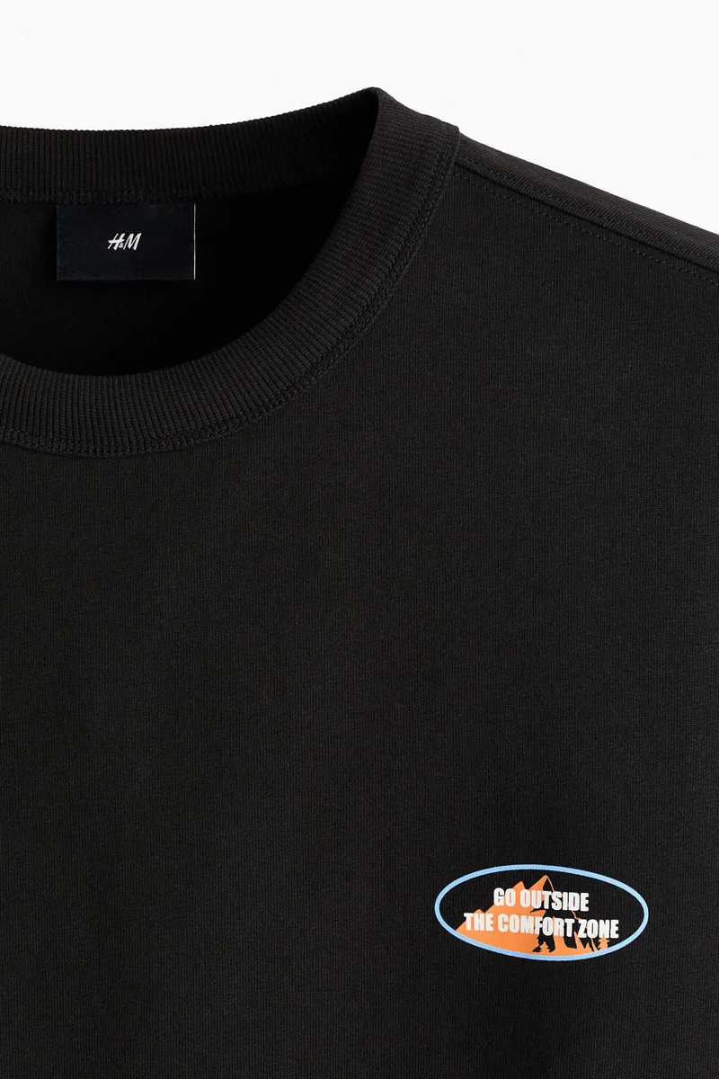 اتش اند ام تي شيرت قطني مطبوع بقصة فضفاضة