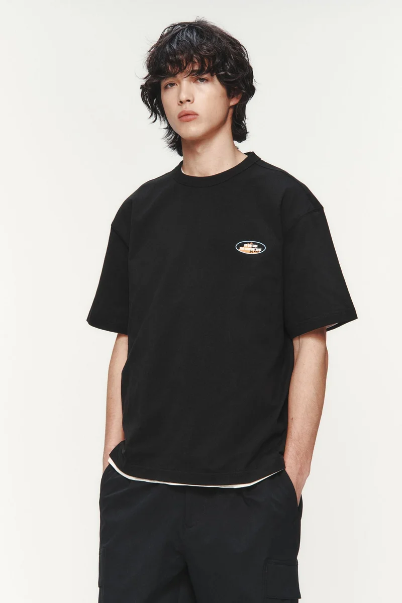 اتش اند ام تي شيرت قطني مطبوع بقصة فضفاضة