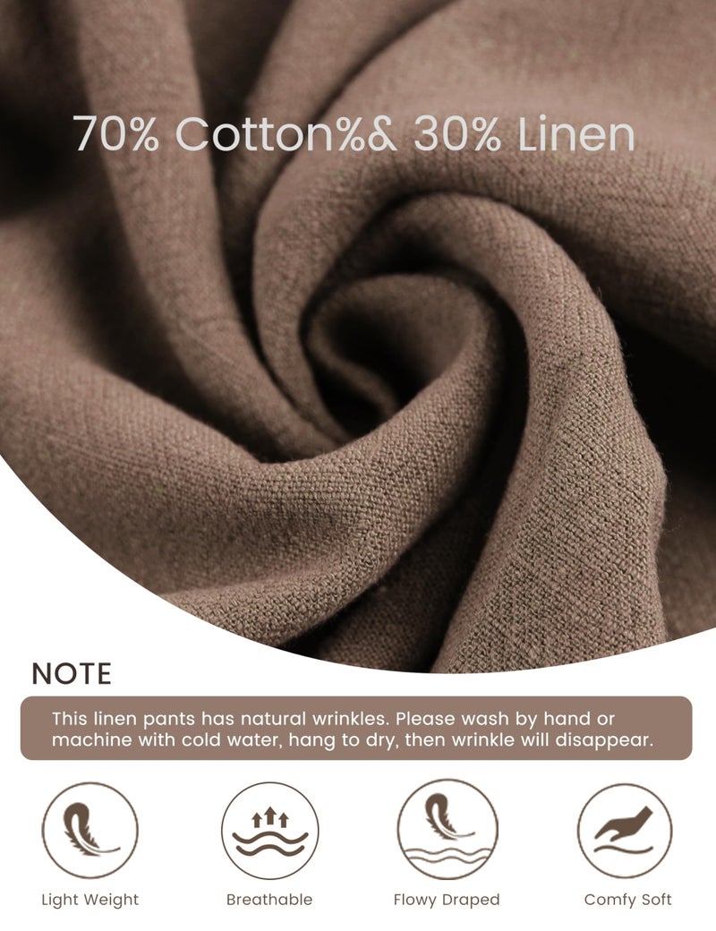 Hooever Womens Cotton Linen Pants Casual Button Up High Waisted Wide Leg Trousers(Brown-Large) - Image 5