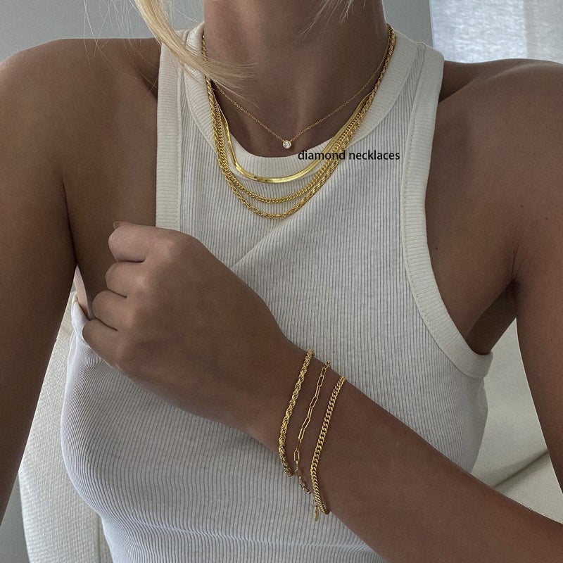 Tewiky قلادة تيويكي دنتي مطلية بالذهب عيار 14 مع ماسة CZ مفردة - قلادة تشوكر بسيطة للنساء - Image 4