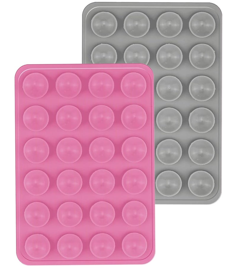 CERLINK Suction Phone Case Grip for Mobile Phone, Silicone Adhesive Sticker 24 Cup Strong Gripper Compatible with Mirror,Marble,Glass (Pink,Grey) - Image 1