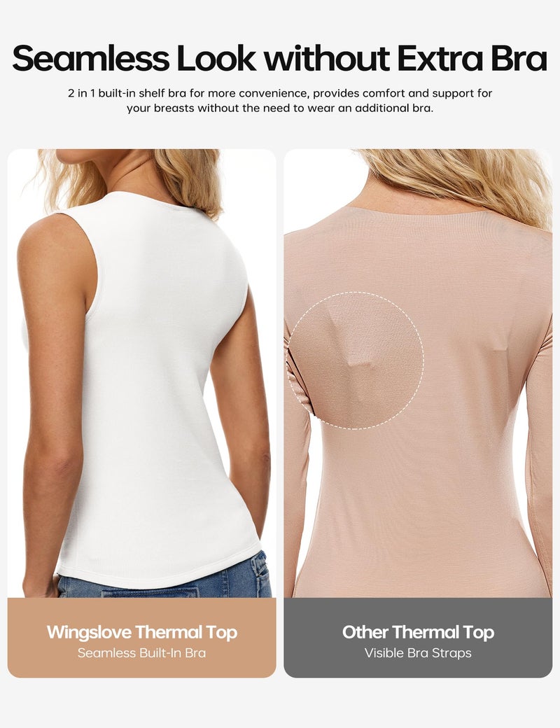 Wingslove Tank Top with Built in Bra for Women Shelf Bra Workout Tank Tops for Spring and Autumn Basics Sleeveless Garment Coconut White M - Image 4