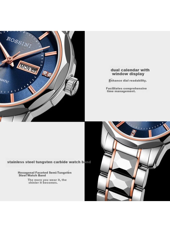 Rossini Men's Automatic Mechanical Watch Tungsten Steel High Gloss Calendar Luxury Brand Genuine Valentine's Day Birthday Gift - Image 4
