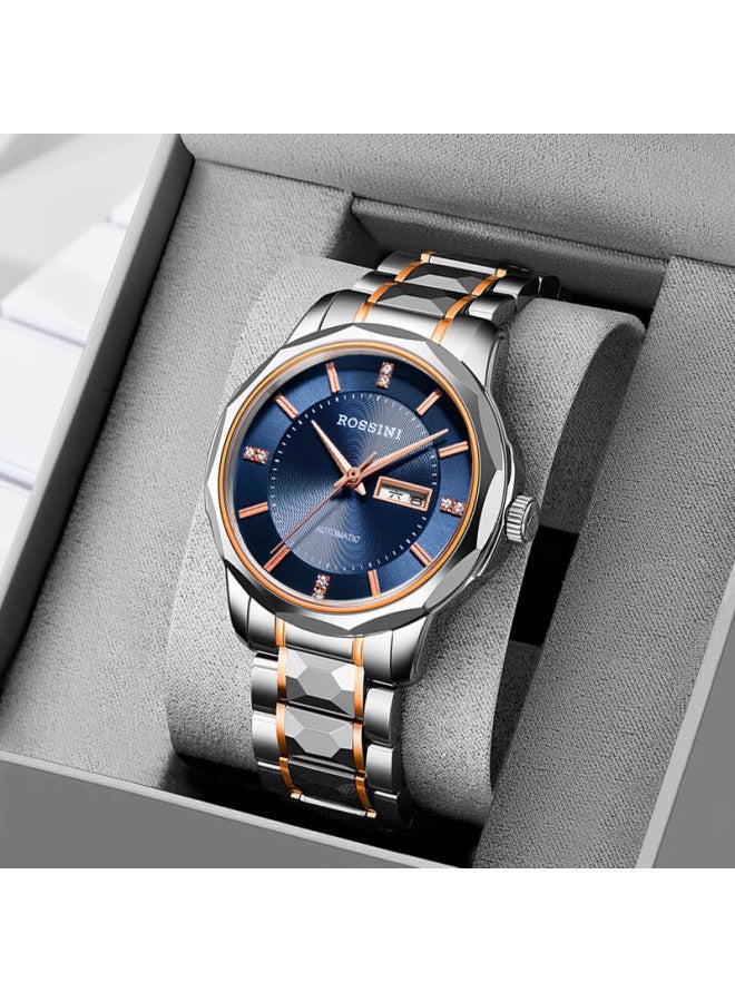 Rossini Men's Automatic Mechanical Watch Tungsten Steel High Gloss Calendar Luxury Brand Genuine Valentine's Day Birthday Gift - Image 1